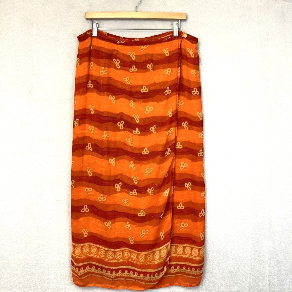 Vintage 90s Shelly & Arnold Maxi Wrap Skirt Womens Large Orange Red Chiffon Boho